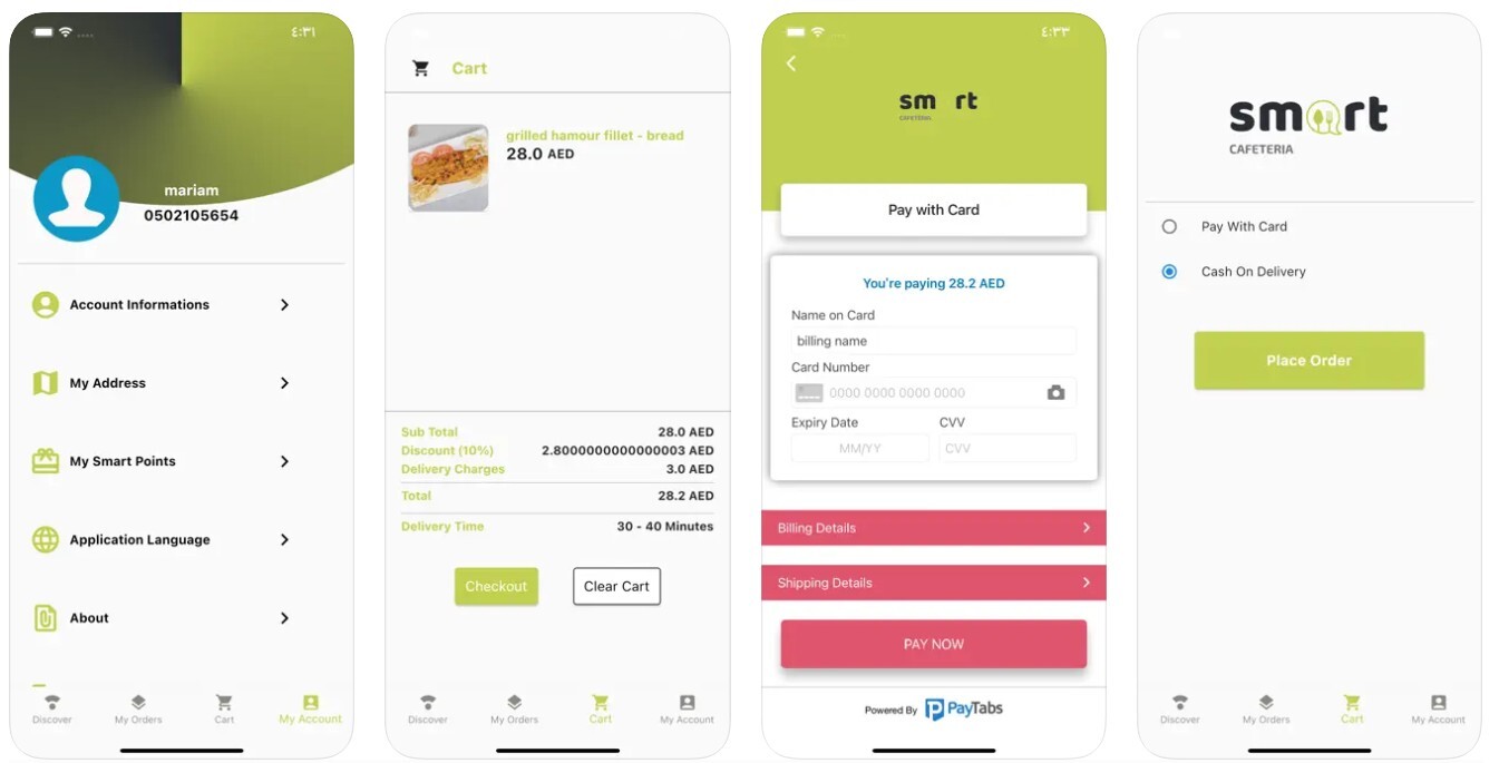 Smart Cafeteria application screens